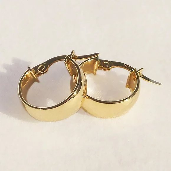 Real Solid 10K Gold Thick Hoop Earrings Hypo Allergenic 18 mm Stamped 10K - Picture 5 of 5